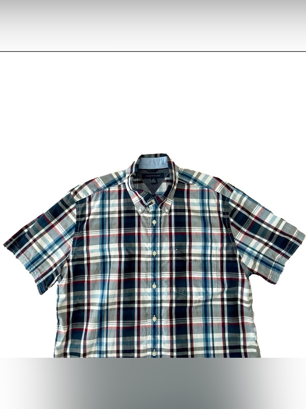 Tommy Hilfiger Navy & White Plaid Short-Sleeve Button-Down Shirt Men’s L NWOT - Picture 4 of 12